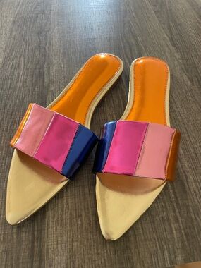 Metallic Multicolor Slide Mules for Women